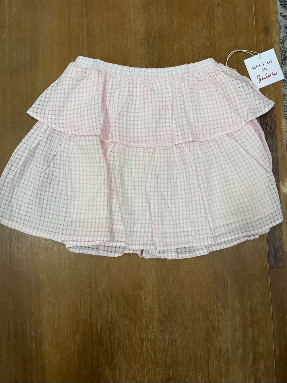 Meet Me In Santorini Pink Check Ruffle Mini Skirt